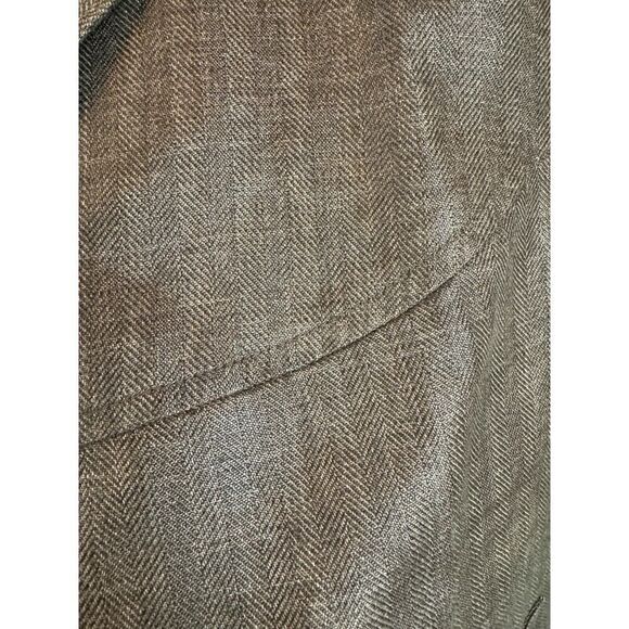 JONES NEW YORK linen brown solid herringbone open front jacket blazer size 12 - Picture 3 of 9